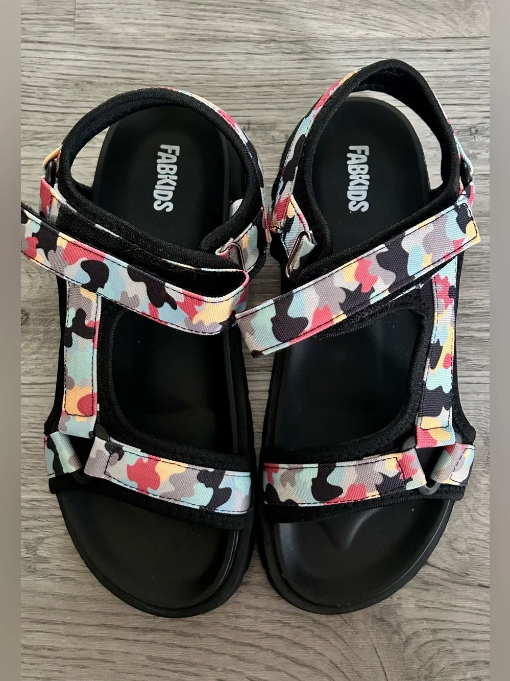fab'rik Kids Colorblock Camo Strap Sandals - Pink, Blue, Black